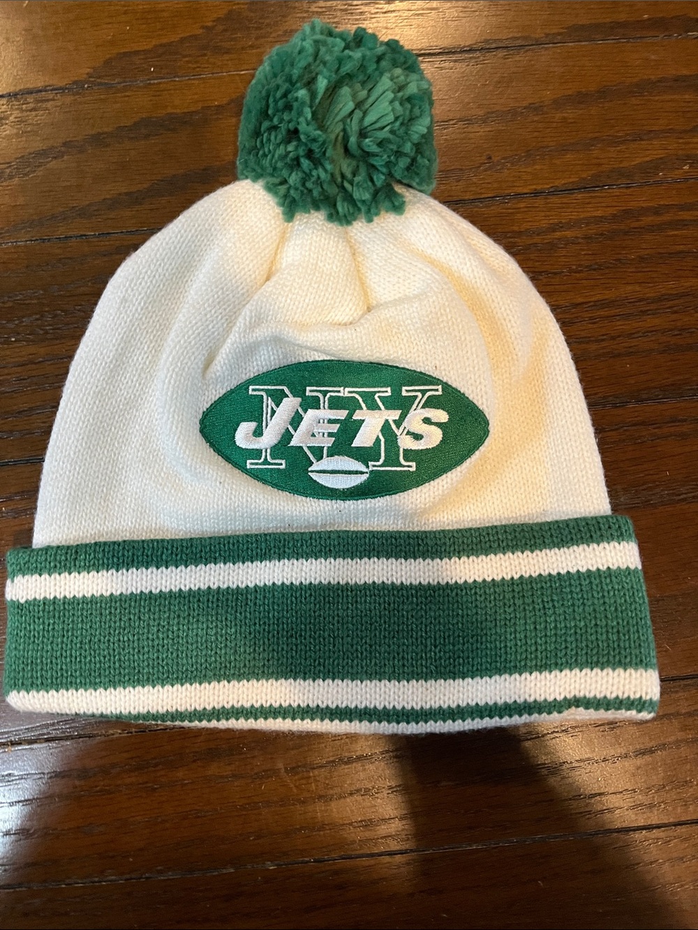 Mitchell & Ness White and Green Pom Beanie Hat